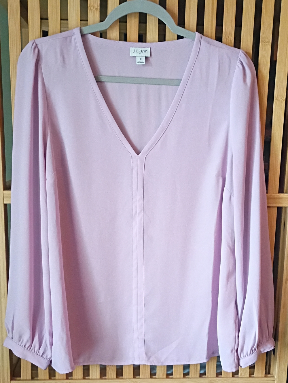 J.Crew V-Neck Long Sleeve Drapey Blouse in Lilac, Women's Medium (Size 8)